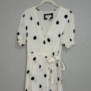 Anthropologie Maeve Black White Breanna Polka Dot Wrap Midi Dress Size 4