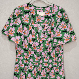 Anthropologie Somerset Dress Large Floral Boho Mini Short Sleeve Pockets