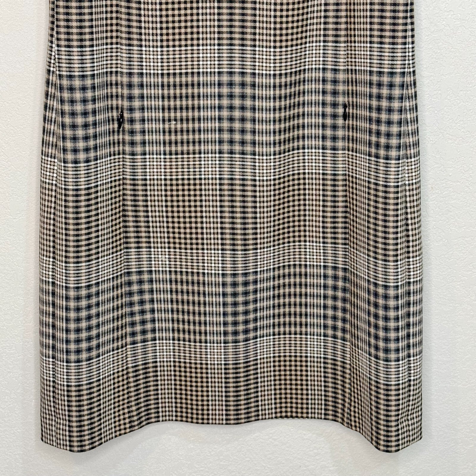 Akris Shift Dress Size Medium Sleeveless Plaid Print  Brown Tan Black