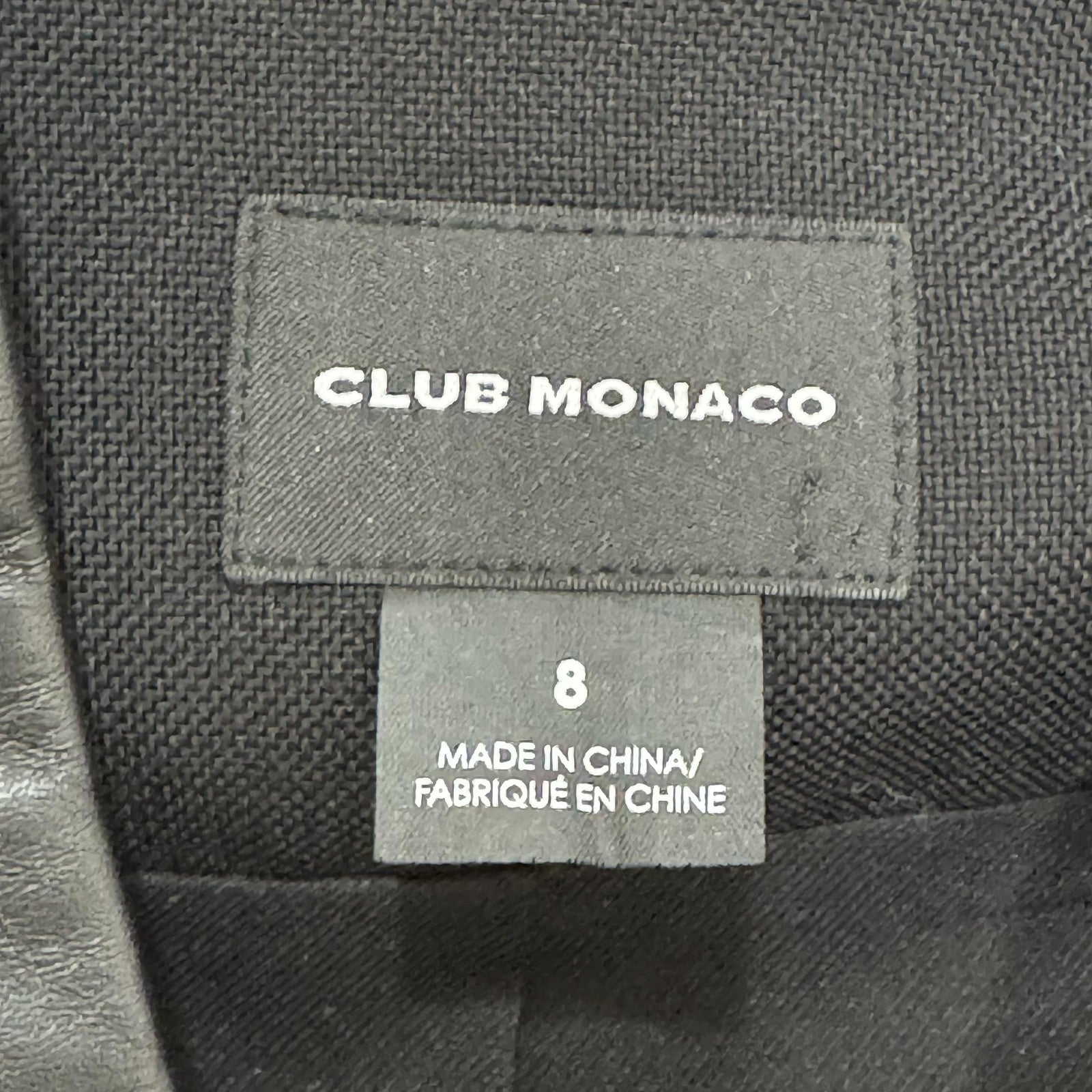 Club Monaco Blazer Womens 8 Black Wool Blend Lamb Leather Collar Tuxedo Jacket