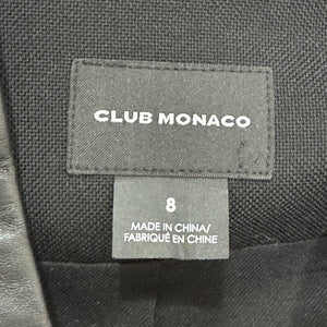 Club Monaco Blazer Womens 8 Black Wool Blend Lamb Leather Collar Tuxedo Jacket
