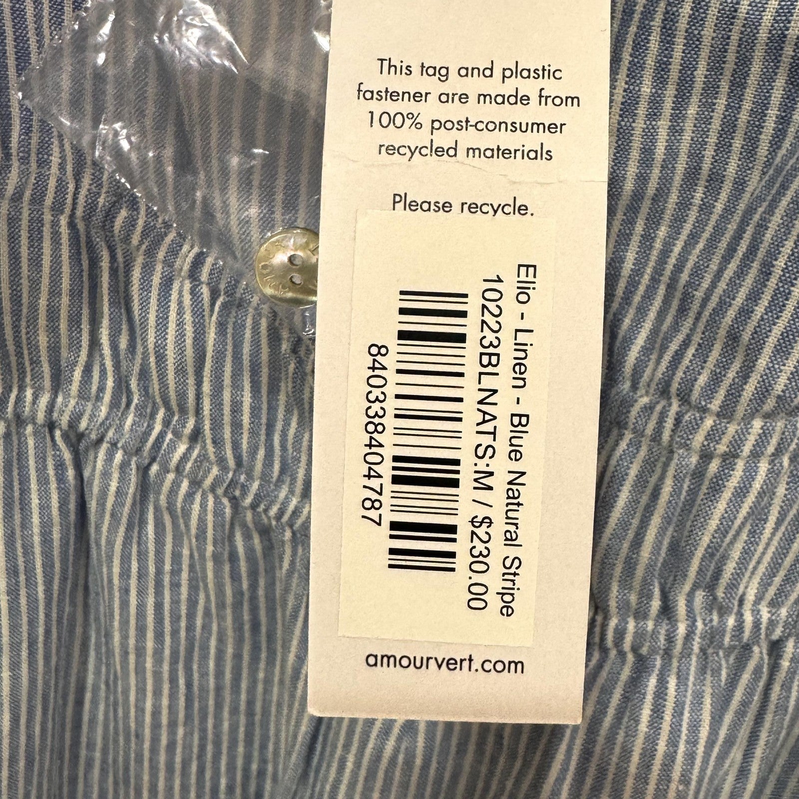 Amour Vert Dress Womens Medium Blue Stripe Elio Linen Tiered Midi Strappy Lined