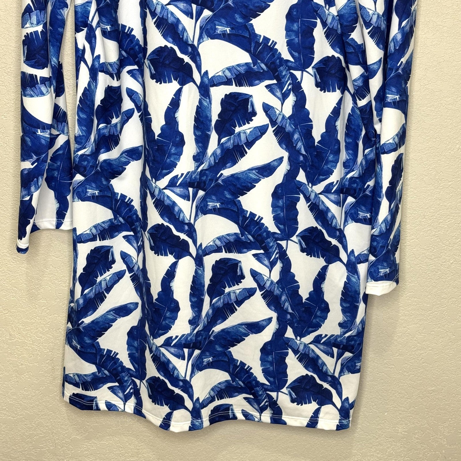 Cabana Life Cover Up Womens Large Blue Palm Print Hooded UPF 50+ Long Sleeve