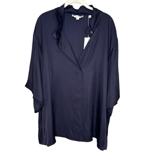 Vince Shirt Womens 3X Navy Blue Silk Blend Relaxed Open Front Draped Blouse