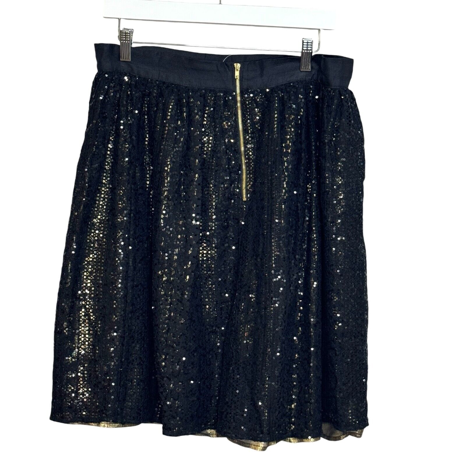 Anthropologie Eri+Ali NEW Black Gold Night Shimmer Sequin Skirt Size Large $148