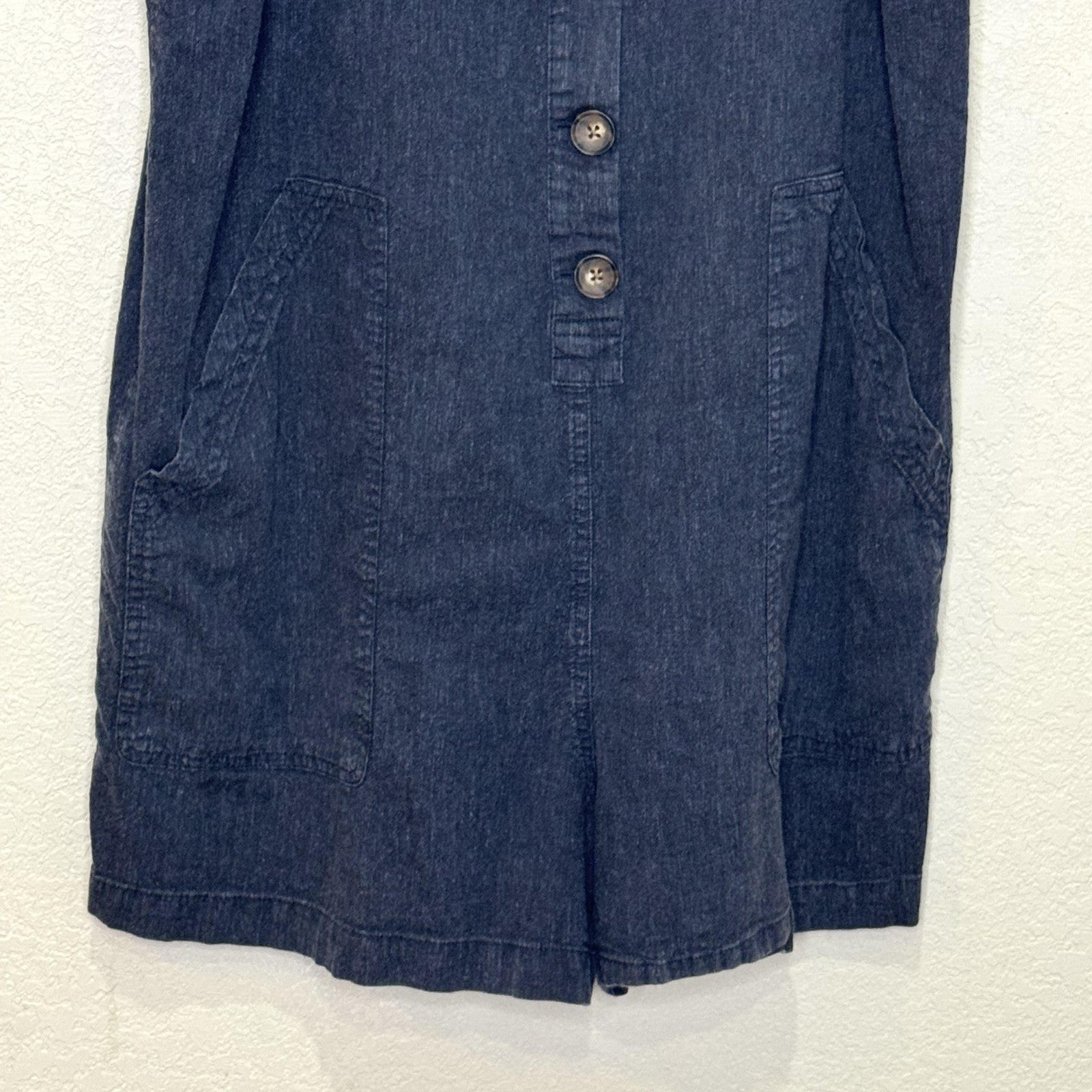 Marine Layer Sydney Romper Womens Large Blue Denim Button Front Pockets Summer