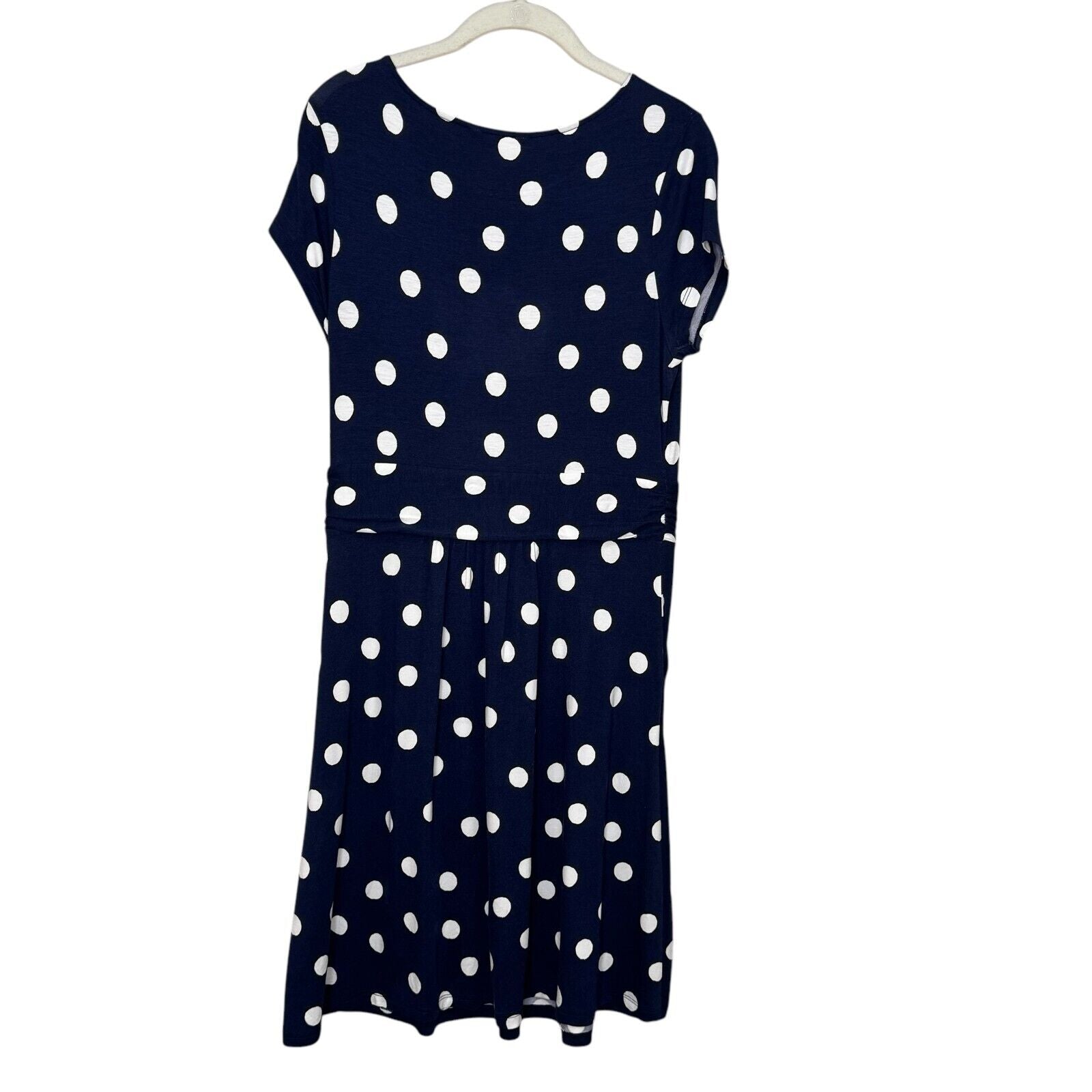 Boden Amelie Jersey Dress Size 8 Navy Blue White Painterly Spot Polka Dots