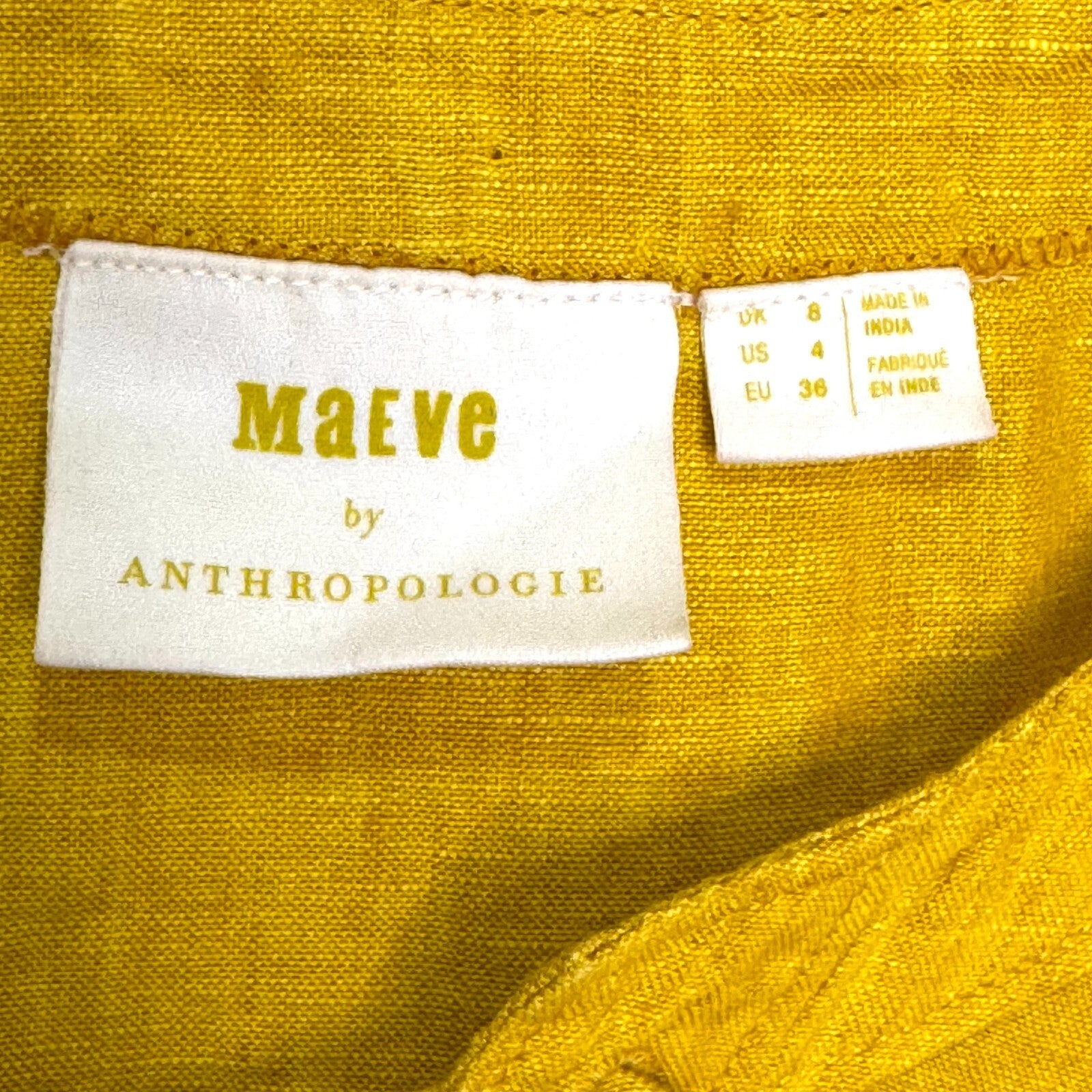 Maeve Anthropologie Linen Top Blouse Women Size 4 S Mustard Yellow Marva Lace Up