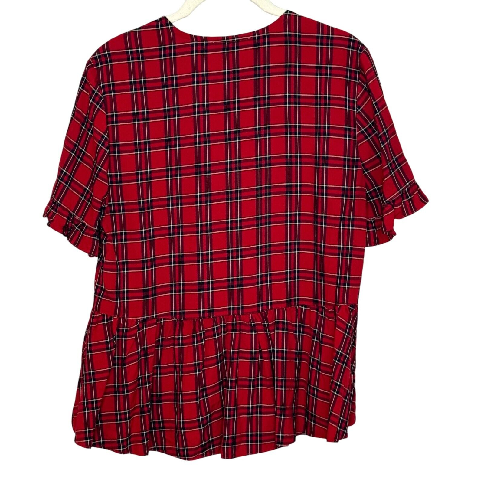 Madewell Studio Ruffle-Hem Top in Clanton Red Plaid Size Small