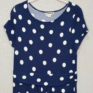 Boden Amelie Jersey Dress Size 8 Navy Blue White Painterly Spot Polka Dots