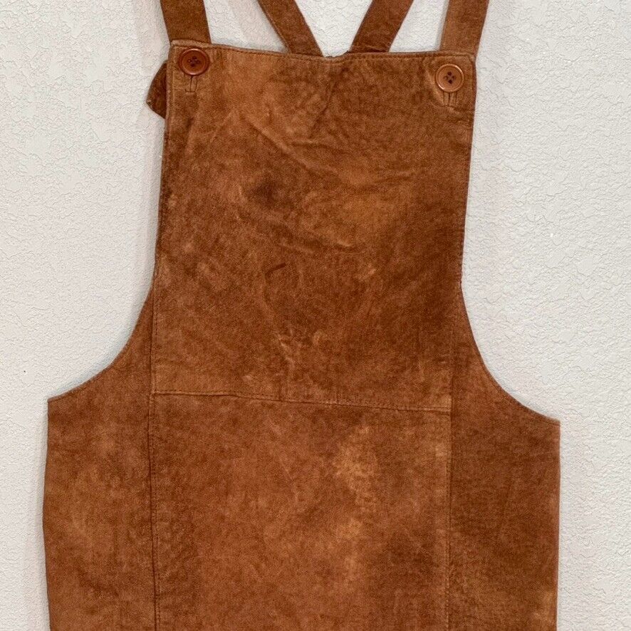 Desperado Vintage Womens Brown Suede Leather Apron Dress Jumper Size Medium