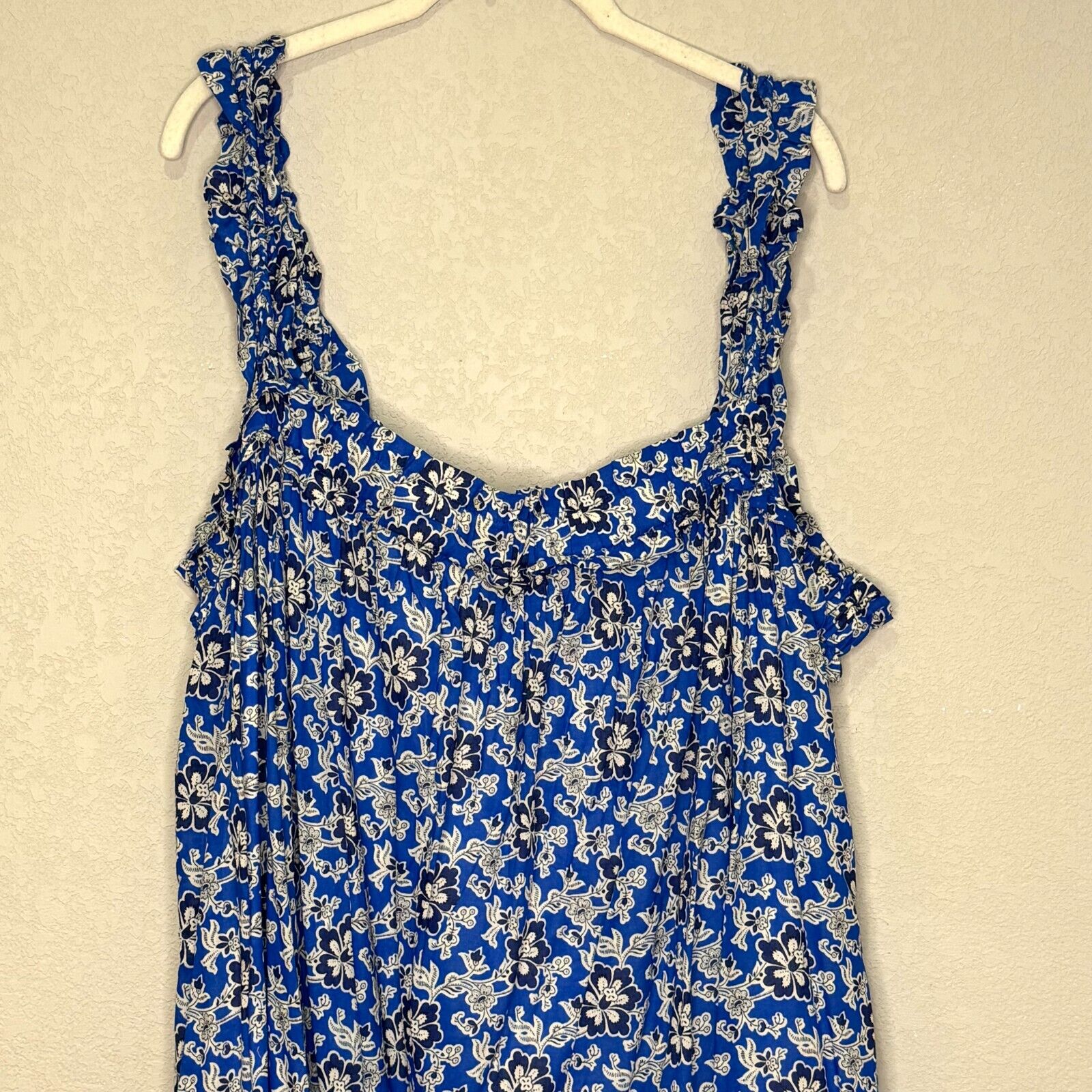 J. Crew Midi Dress Size 2X Cotton Ruffle-Trim Cobalt Blue Floral