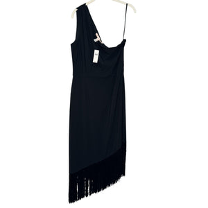 Hutch Black Fringe One Shoulder Formal Dress Size Large NEW $190