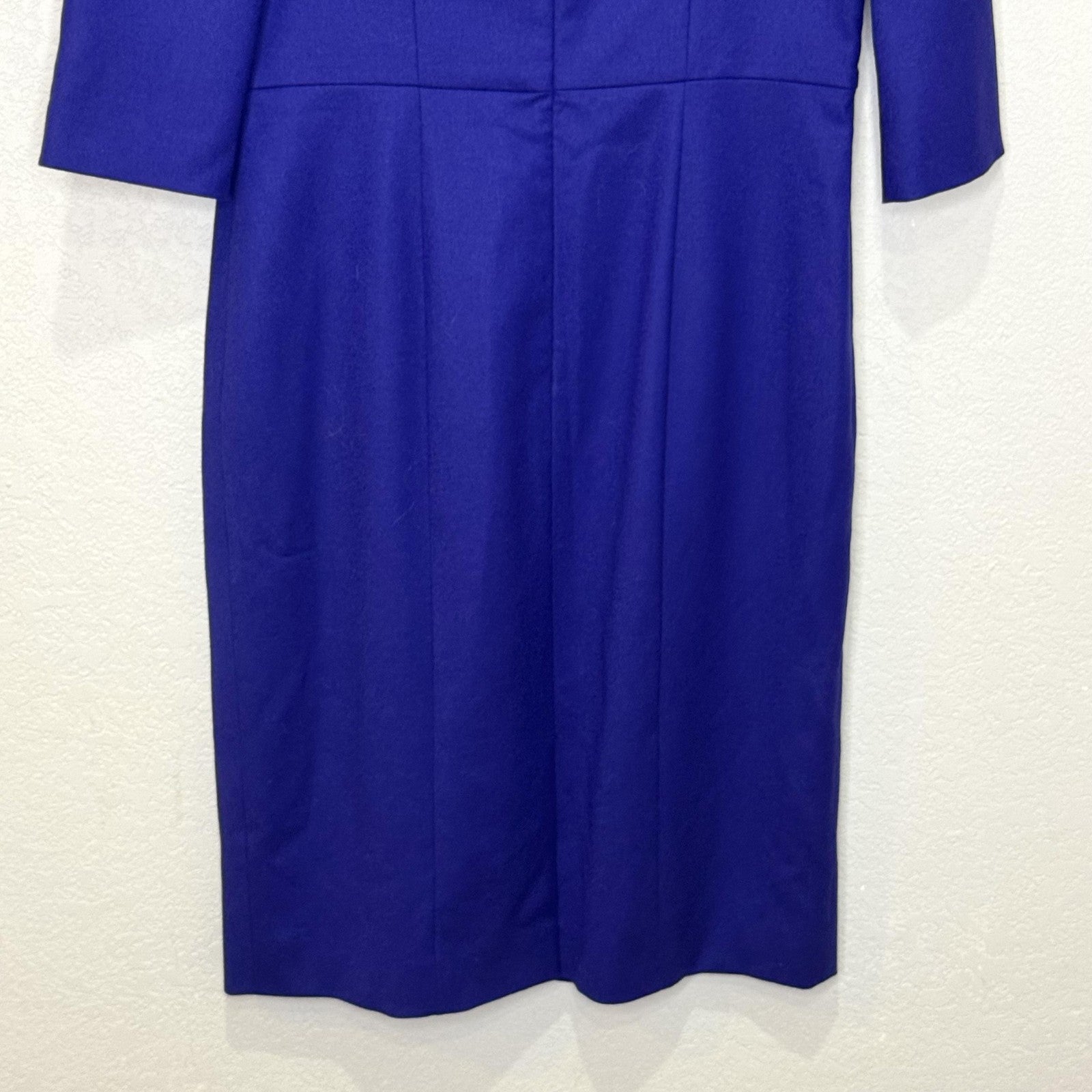 BOSS Dress Womens US 6 Blue Dripera Sheath Three Quarter Sleeve Knee Length Work
