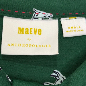 Anthropologie Maeve Adagio Dog Ruffle Button Blouse Size Small Green