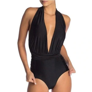 Nicole Miller 6 Way Convertible One-Piece Swimsuit Ruched Side Black Size Medium