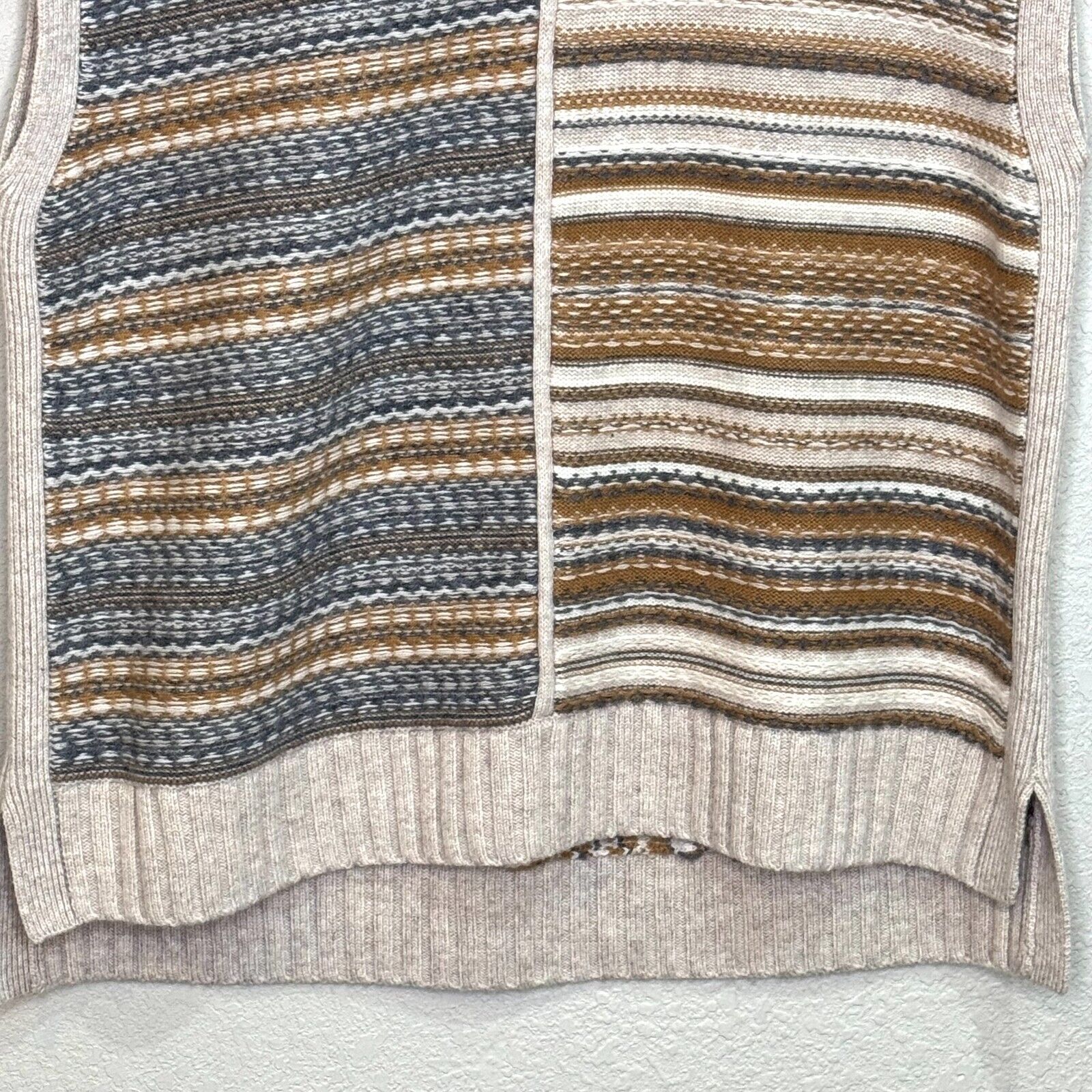 ME+EM Sweater Vest Size Medium Merino Cashmere Oatmeal Patchwork Fair Isle