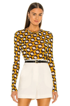 Diane Vone Furstenberg DVF Logan Top Size Medium Arrow Head Yellow Sheer $168