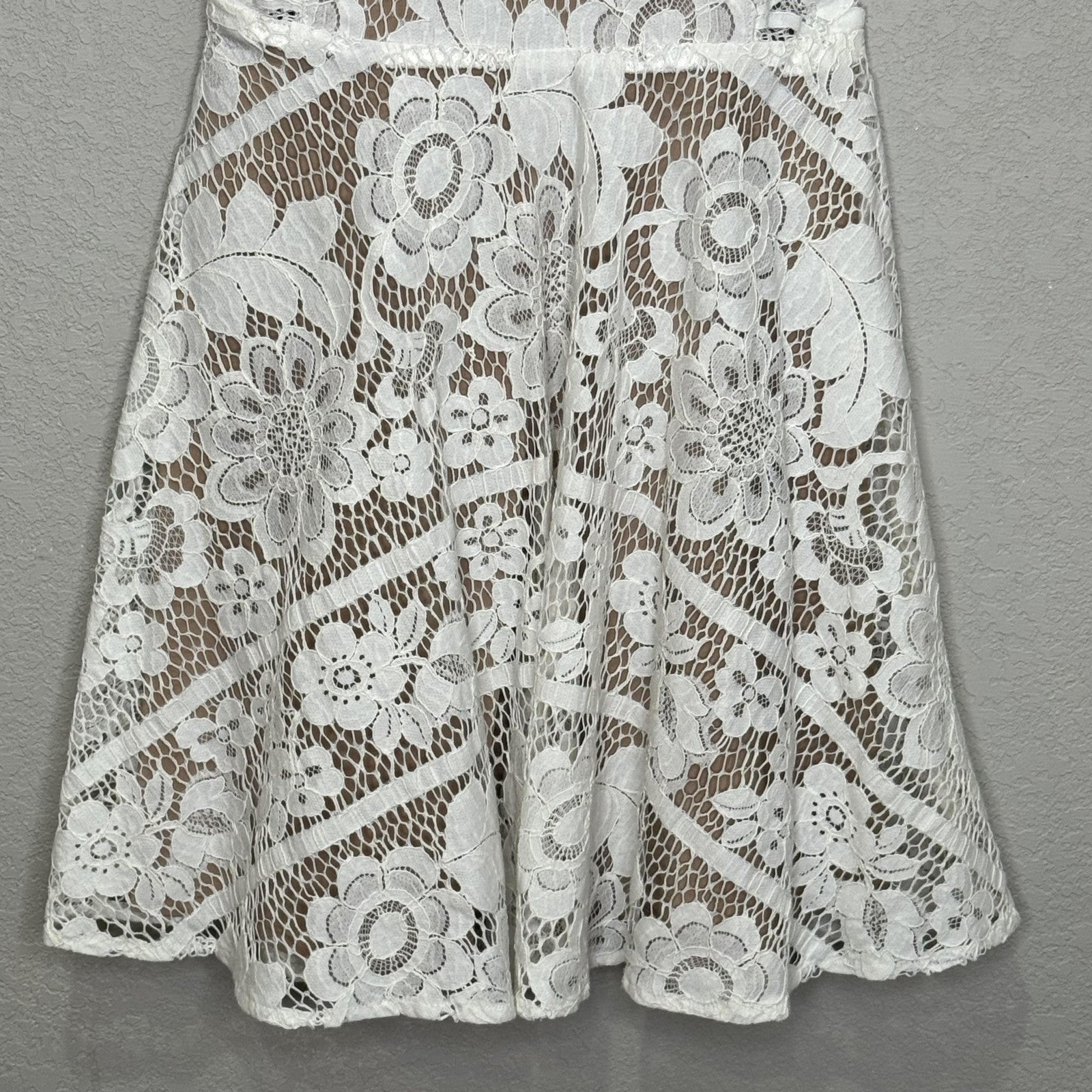 For Love & Lemons Dress Womens XS White Floral Lace Fit & Flare Open Back Mini