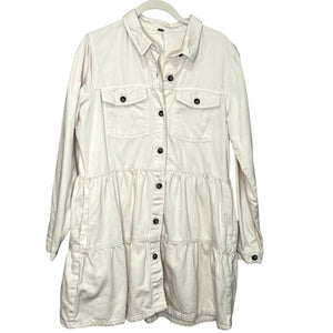 Free People Nicole Denim Dress Size Medium Ivory Mini Tiered Shirtdress Western