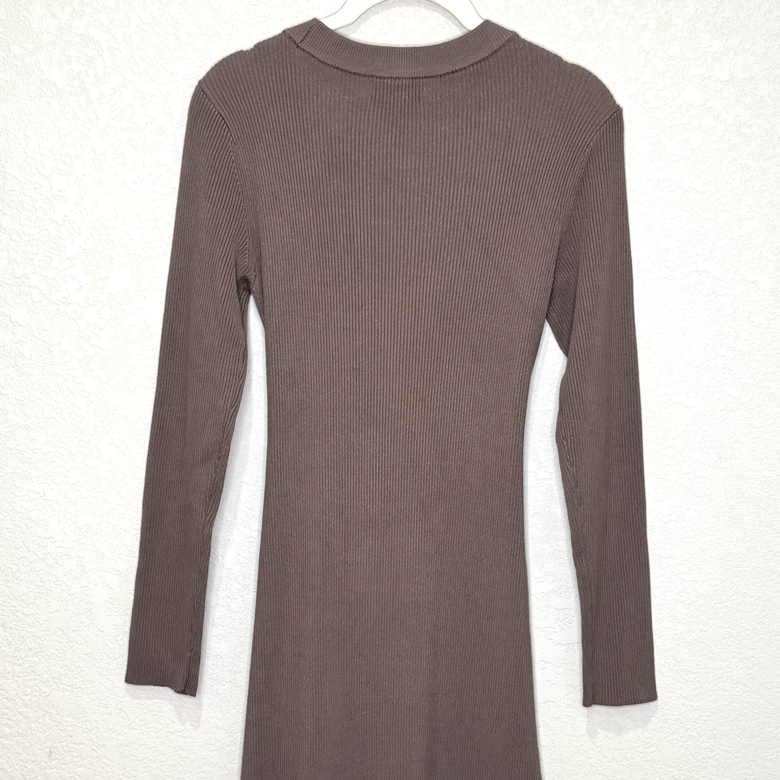Evereve Dress Womens Small Brown Ribbed Knit Tie Waist Long Sleeve Midi Sweater