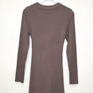 Evereve Dress Womens Small Brown Ribbed Knit Tie Waist Long Sleeve Midi Sweater