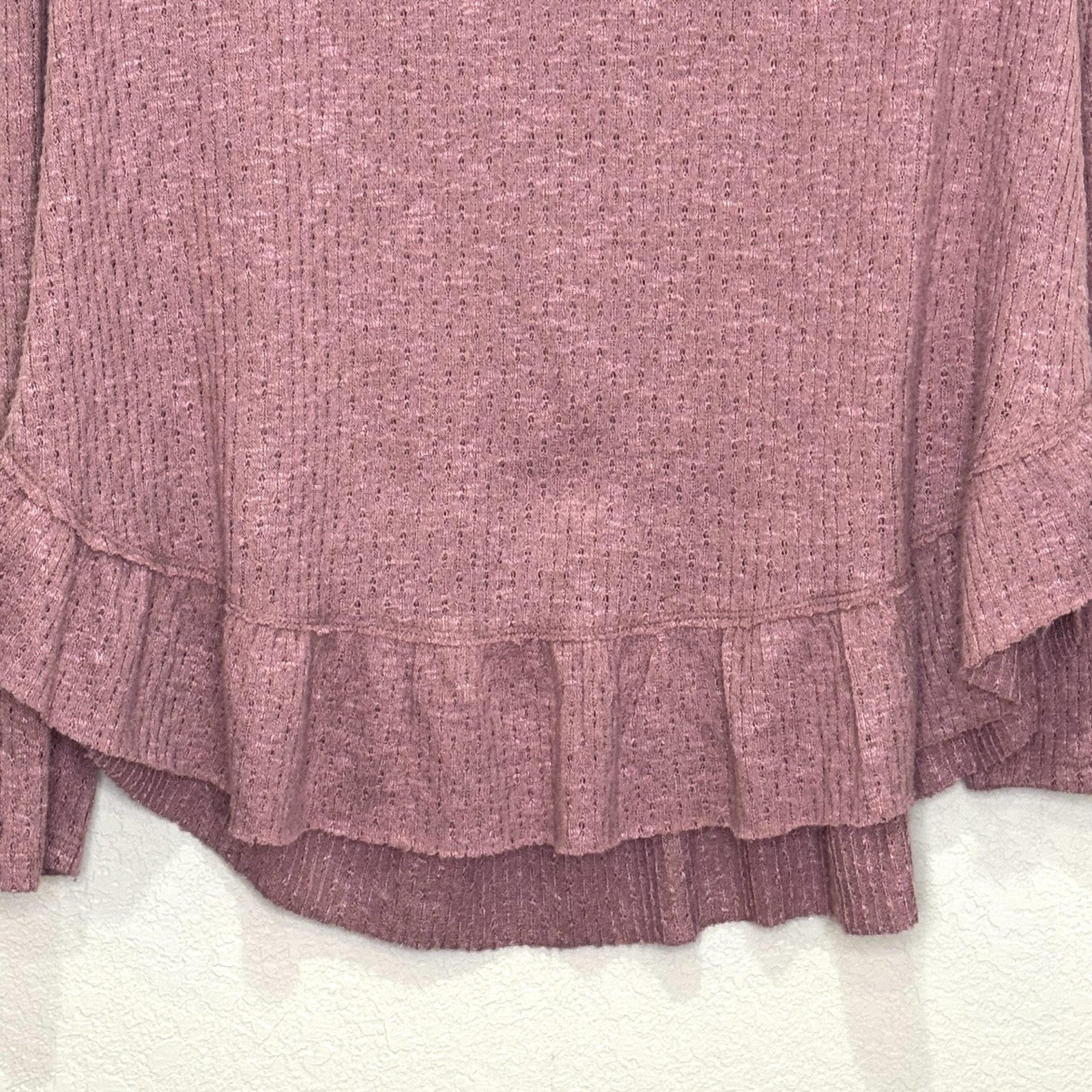 Maeve by Anthropologie Sweater Womens Small Mauve Cowl Neck Ruffle Hem Pullover