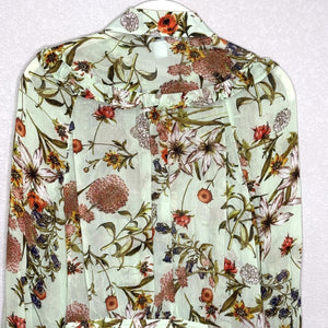 Ghost London Shirt Womens Small Green Floral Tie Waist Ruffle Sheer Blouse Top