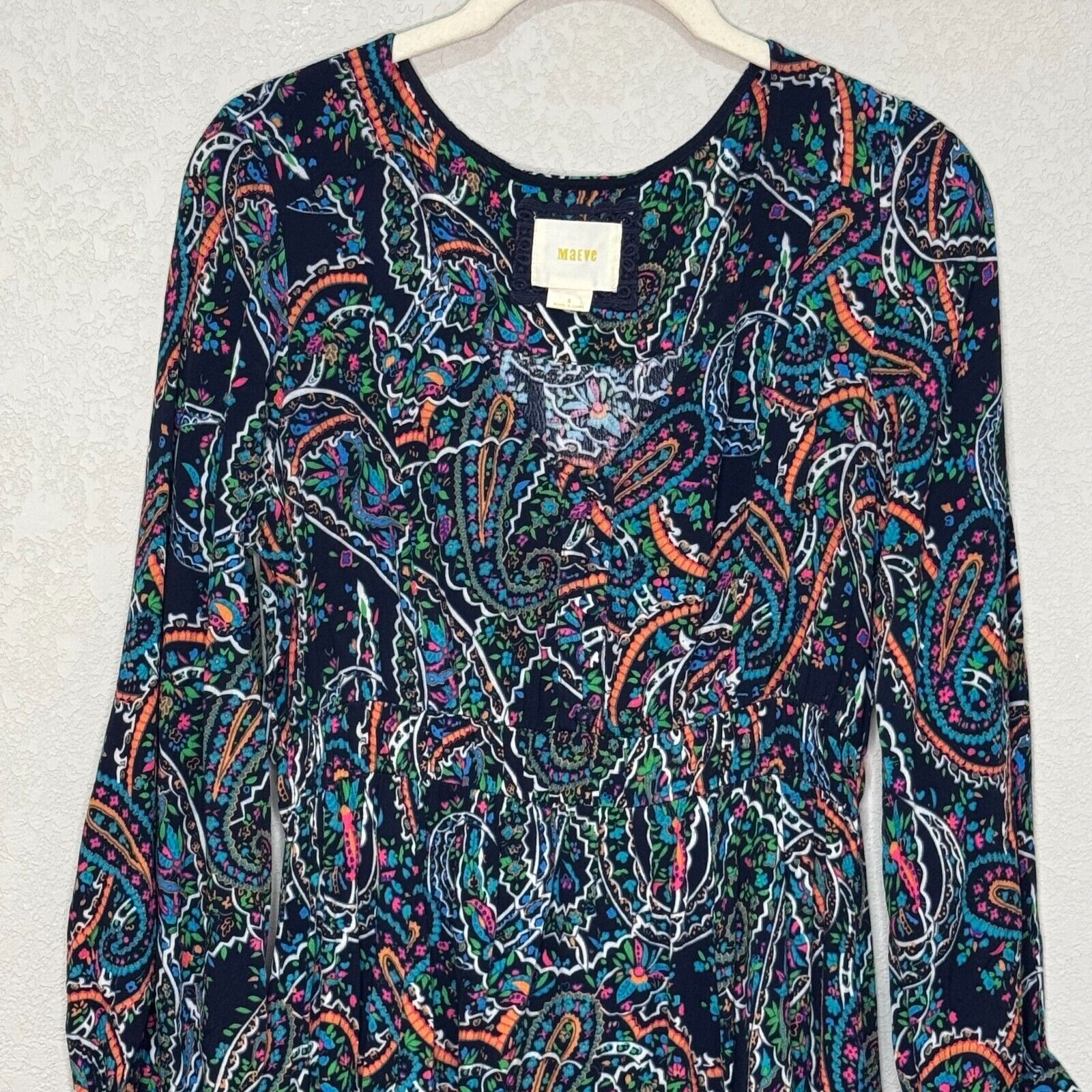 Anthropologie Maeve Maplewood Dress Size Small Colorful Paisley Flowy Ruffle Hem
