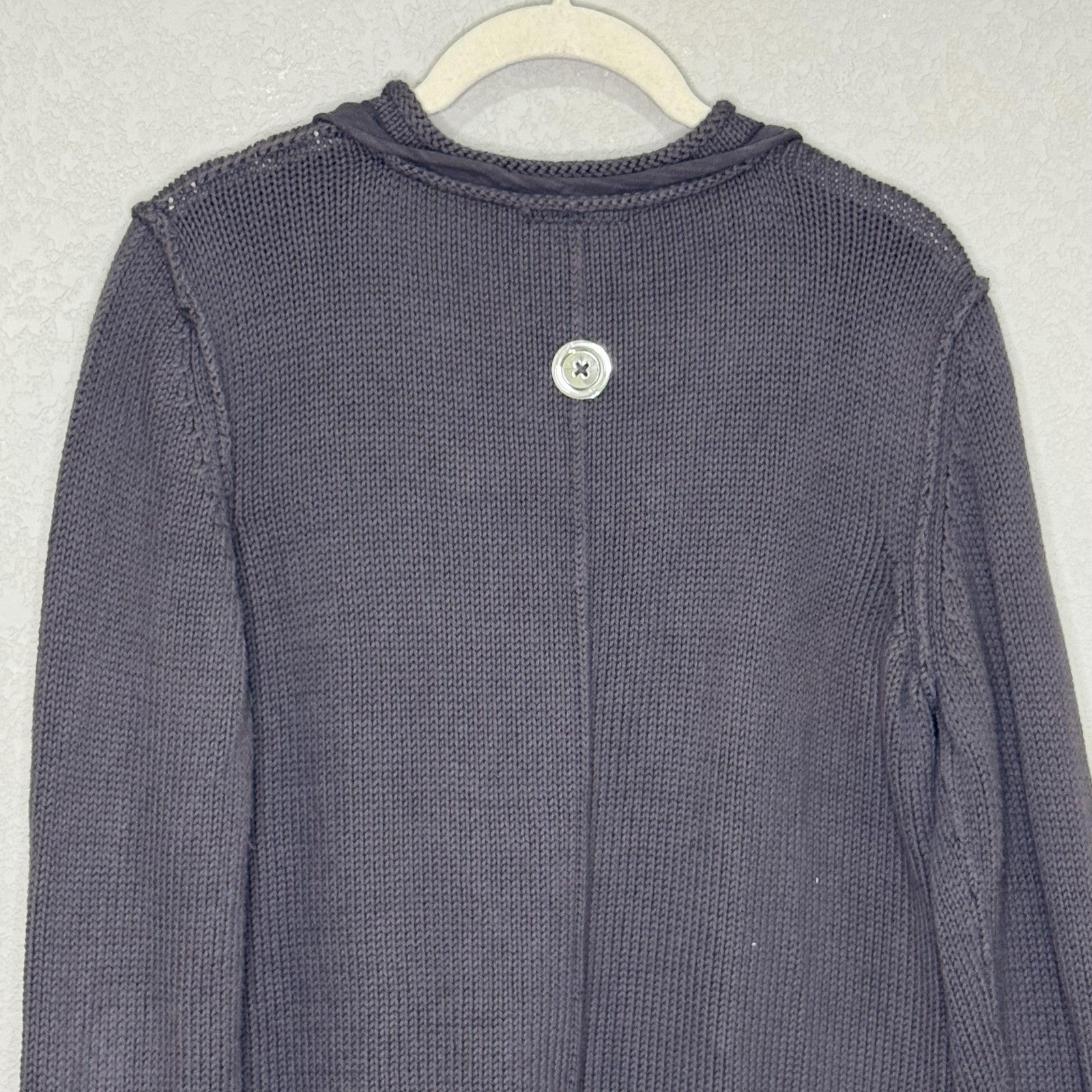 Soft Surroundings Sweater Womens M/L Gray Button Front Cardigan Crochet Trim