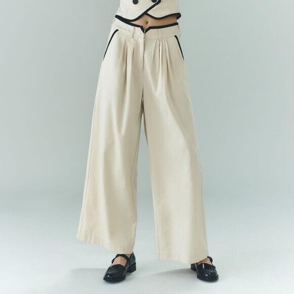 Anthropologie Sovere Studio NEW Wide-Leg Neutral Express Pants Size Small $189