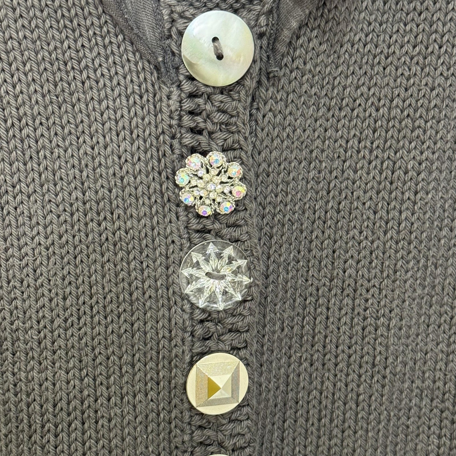 Soft Surroundings Sweater Womens M/L Gray Button Front Cardigan Crochet Trim