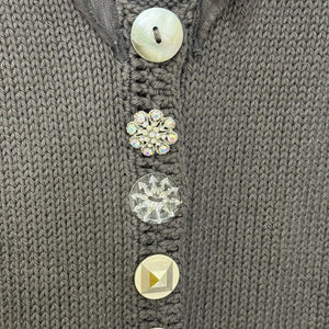 Soft Surroundings Sweater Womens M/L Gray Button Front Cardigan Crochet Trim