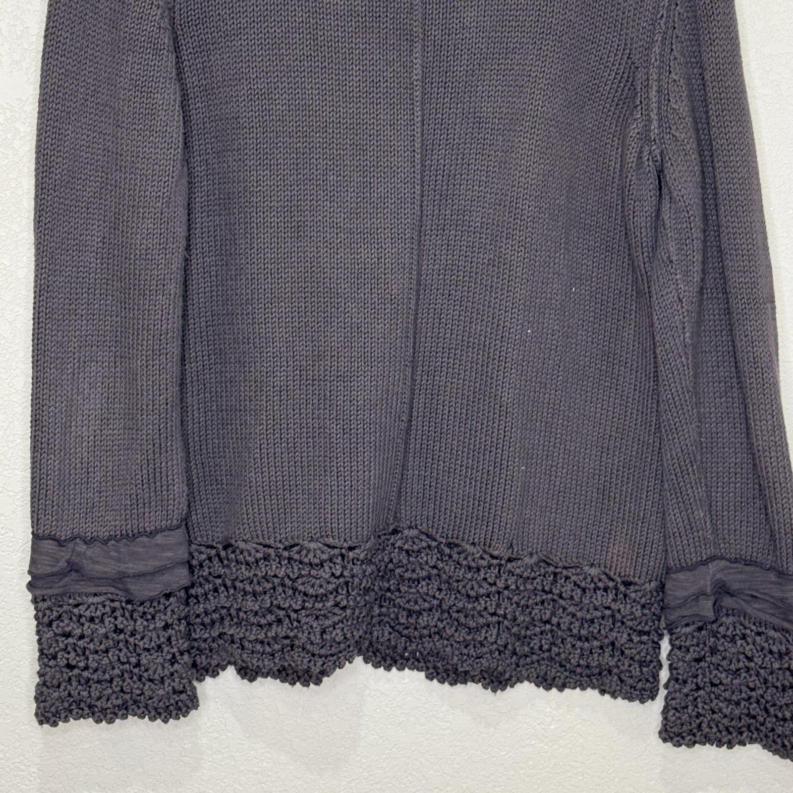 Soft Surroundings Sweater Womens M/L Gray Button Front Cardigan Crochet Trim
