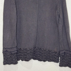 Soft Surroundings Sweater Womens M/L Gray Button Front Cardigan Crochet Trim