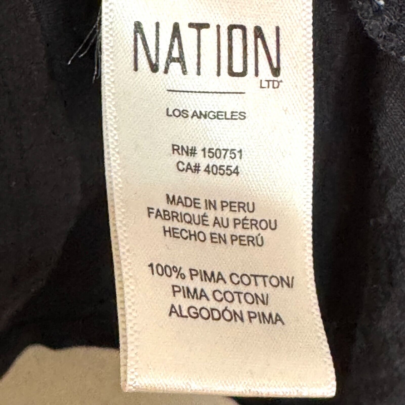 Nation LTD Black Tee Size Medium Scoopneck Long Sleeve Smocked Wrist Pima Cotton