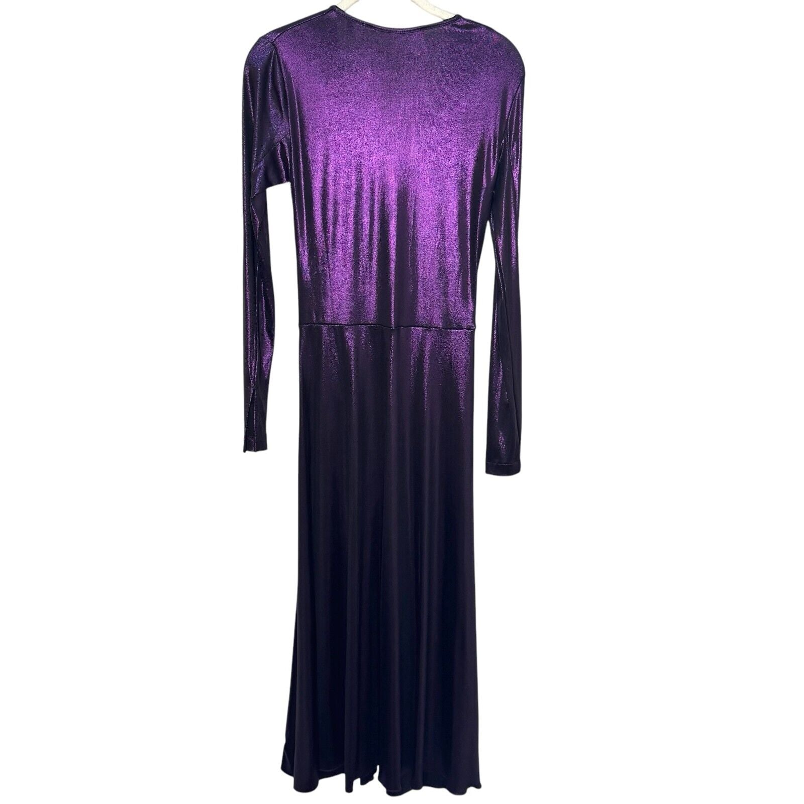 ROTATE Birger Christensen Midi Dress Size Small Number 7 Metallic Purple Ruched