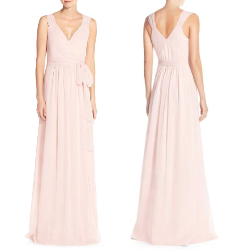 Ceremony by Joanna August Newbury Blush Pink Maxi Formal Wrap Dress Size XS