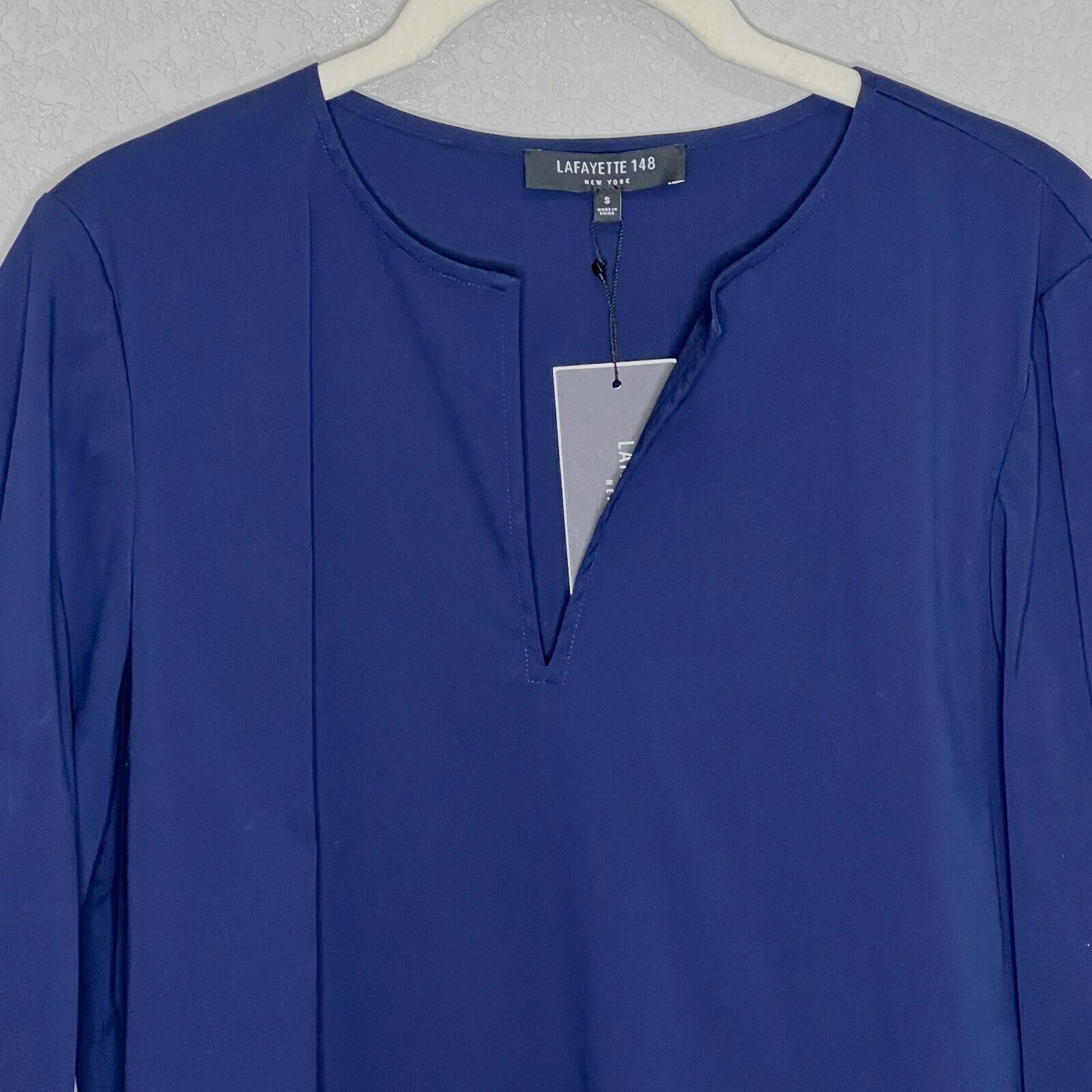 Lafayette 148 Navy Blue Stretch Cotton Blend Popover Shirt Size Small