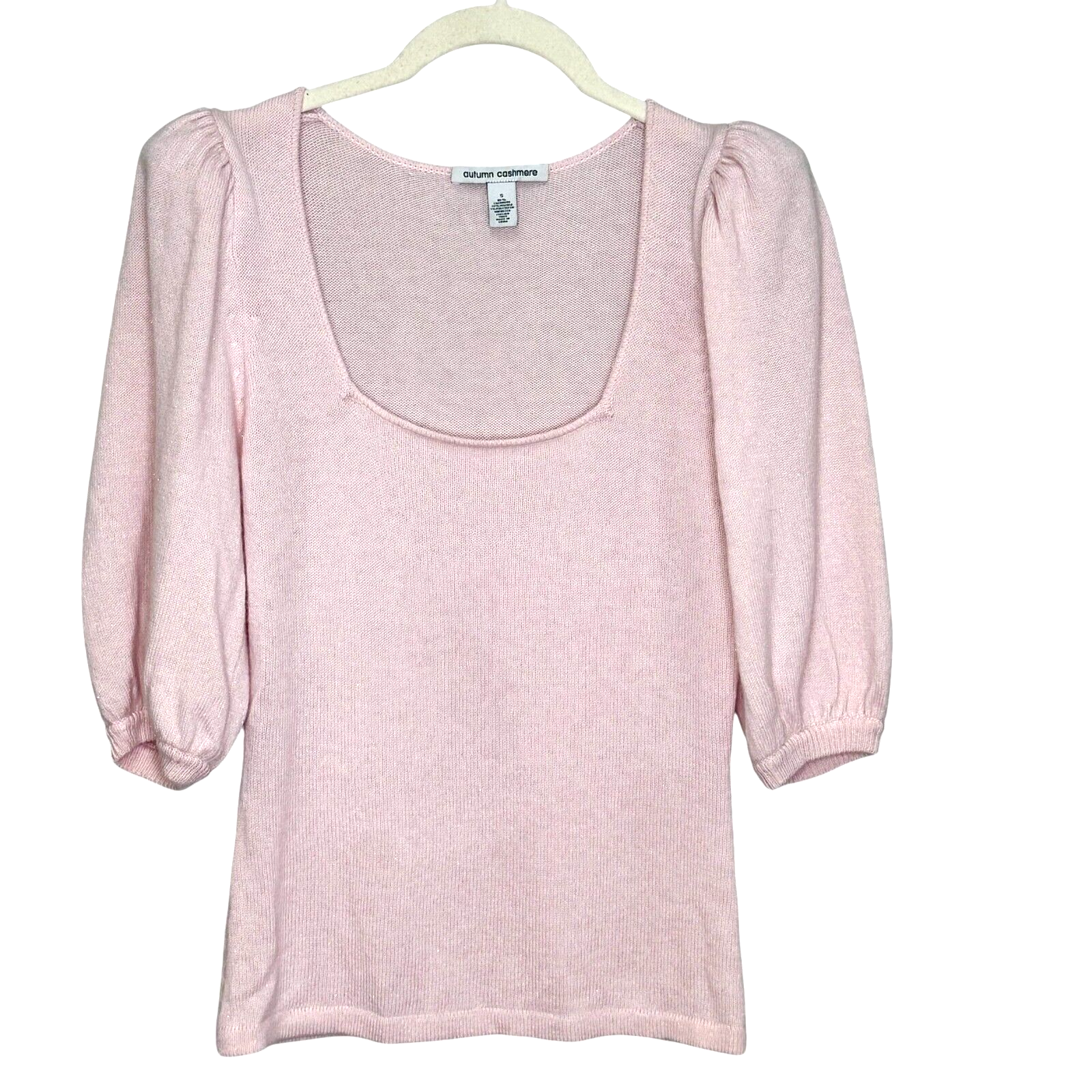 Autumn Cashmere Sweater Size Small Pink Shimmer Half-Sleeve Square Neck