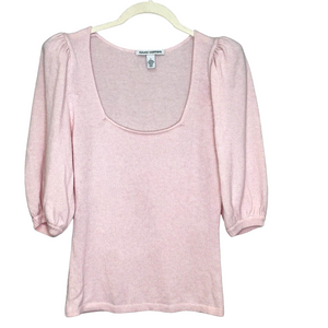 Autumn Cashmere Sweater Size Small Pink Shimmer Half-Sleeve Square Neck