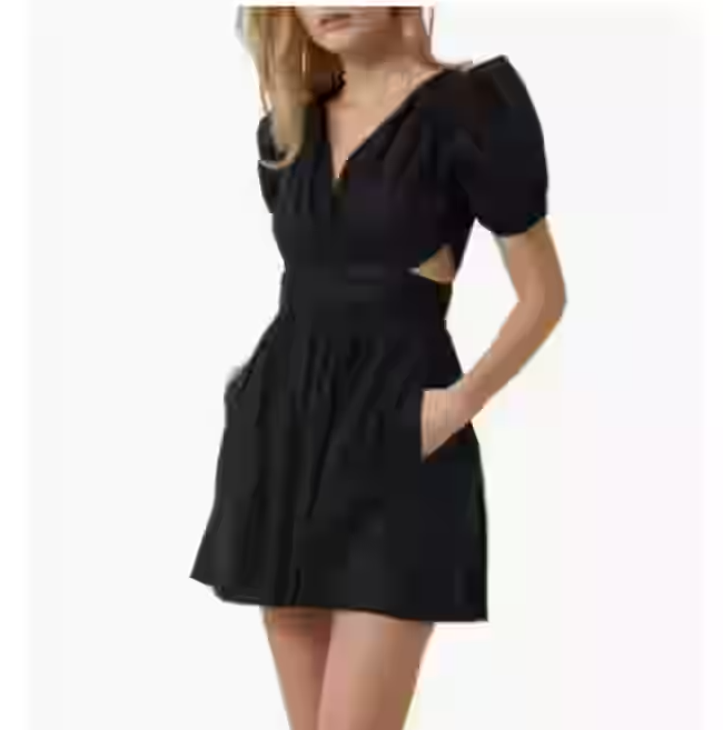 French Connection Dress Womens 6 Black Puff Sleeve Organic Cotton Pockets New