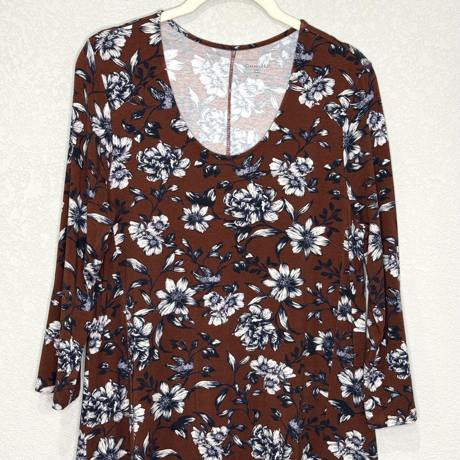 Garnet Hill Dress Womens Medium Floral Long Sleeve Tencel Stretch Soft Boho