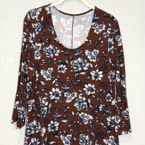 Garnet Hill Dress Womens Medium Floral Long Sleeve Tencel Stretch Soft Boho