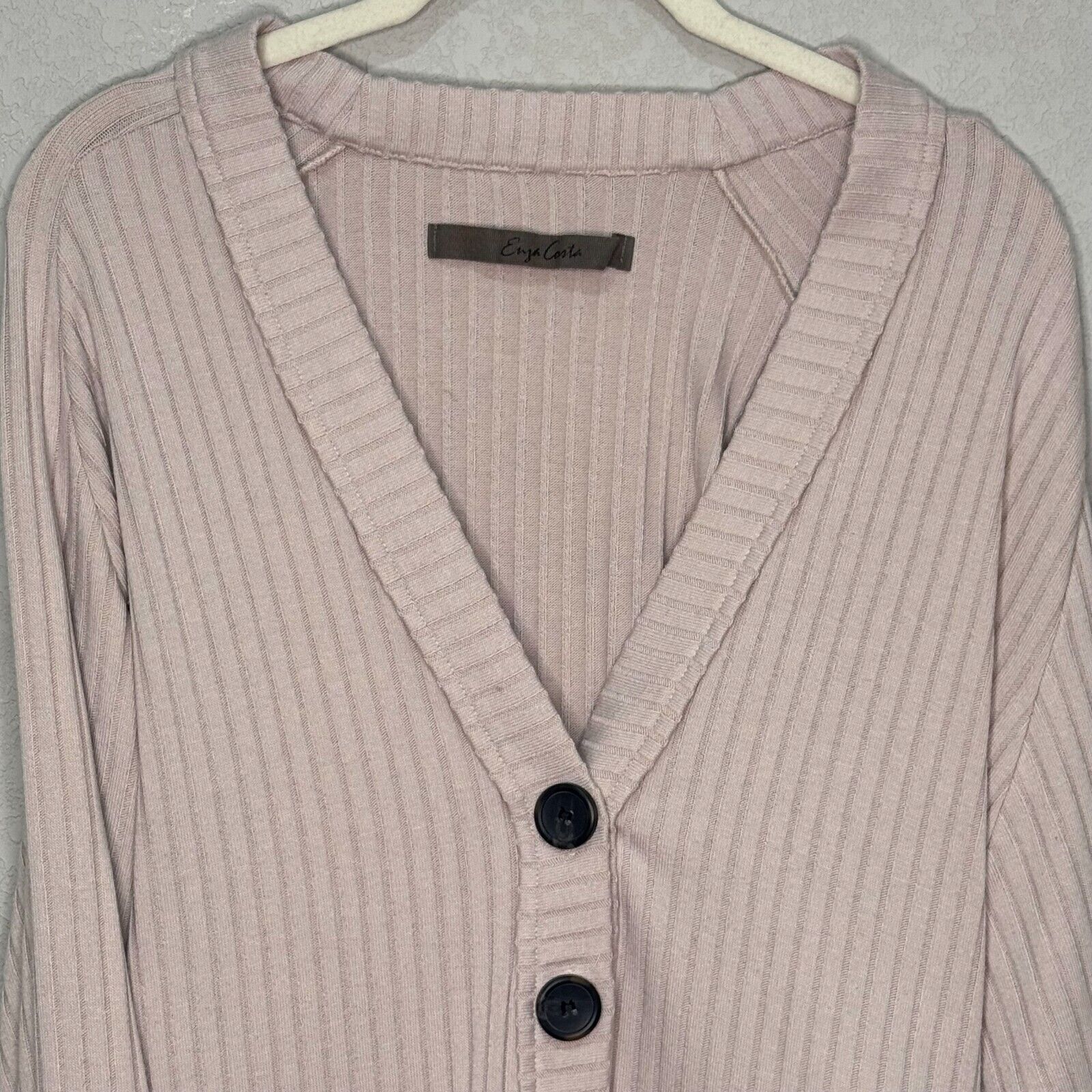 Enza Costa Rib-Knit Cardigan Sweater Size Medium Pale Pink