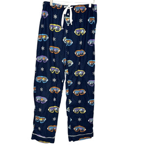 PJ Salvage Pajama Set Womens Small Blue Ski Goggle Print Flannel Top Pants Cozy