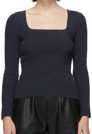 Nanushka Navy Ambru Knitted Square Neck Pullover Sweater Size Medium $375