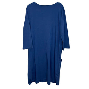 Eileen Fisher Dress Size Large Blue 3/4 Sleeve Organic-Cotton Stretch Jersey