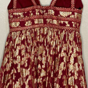 Sherri Hill Burgundy Gold Floral Sleeveless Fit & Flare Dress Size 10 NEW $398