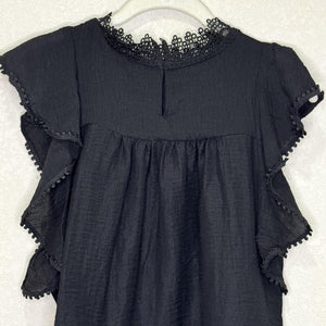 Sabina Musayev Melody Shirt Womens Large Black Ruffle Flutter Sleeve Lace Boho